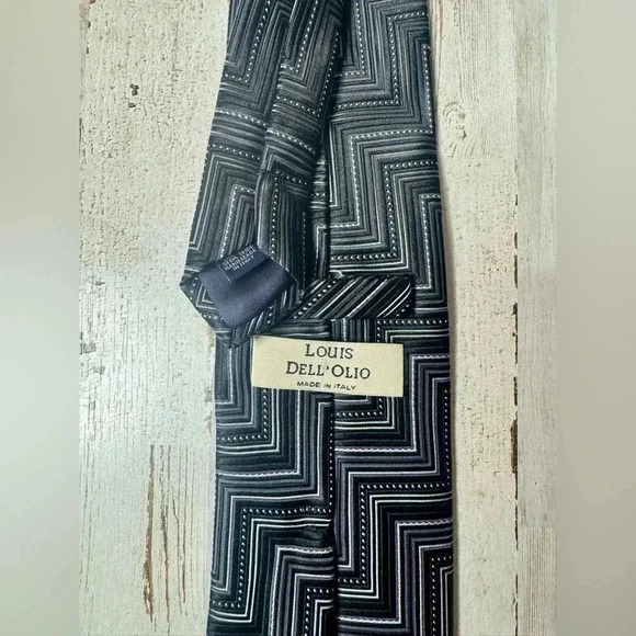 LOUIS DELL' OLIO Men's Tie 100% Silk Made in Italy Black Geometric - Picture 6 of 6
